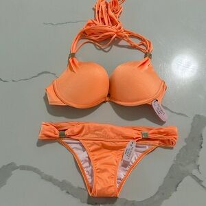 Victoria's Secret Neon Orange Halter Push-Up Bikini